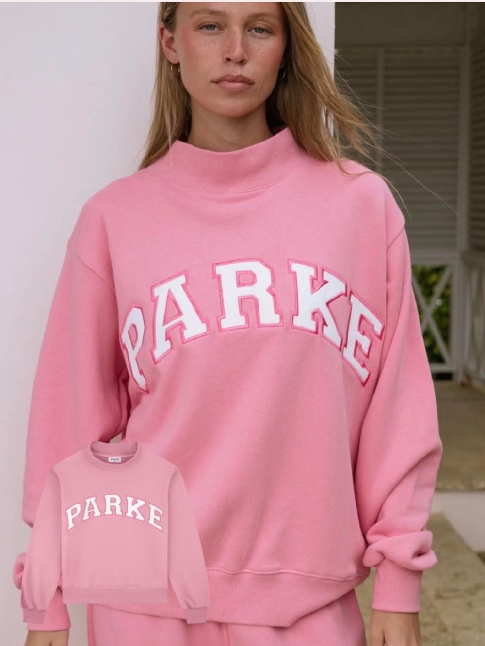 Parker Pink Mock Neck Sweatshirt with White Appliqué